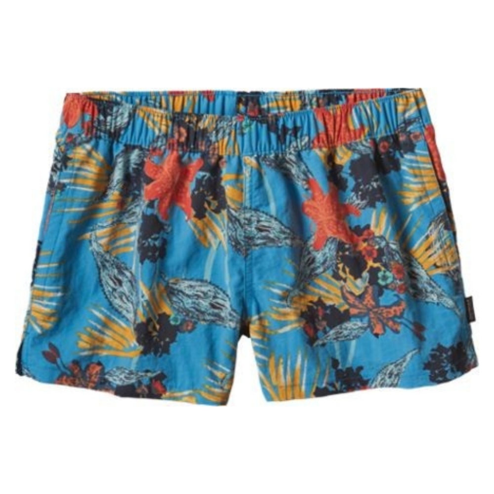 Patagonia Radar Blue / Kelp Garden Hibiscus Print Barely Baggies Nylon Shorts